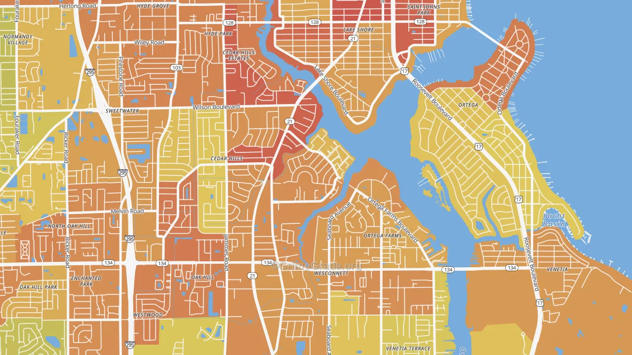 Confederate Point, Jacksonville, FL Map of Vehicle Theft Rates