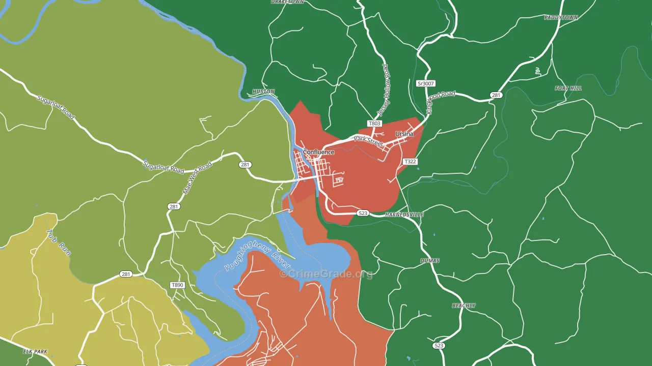 Confluence, PA Map of Vehicle Theft Rates