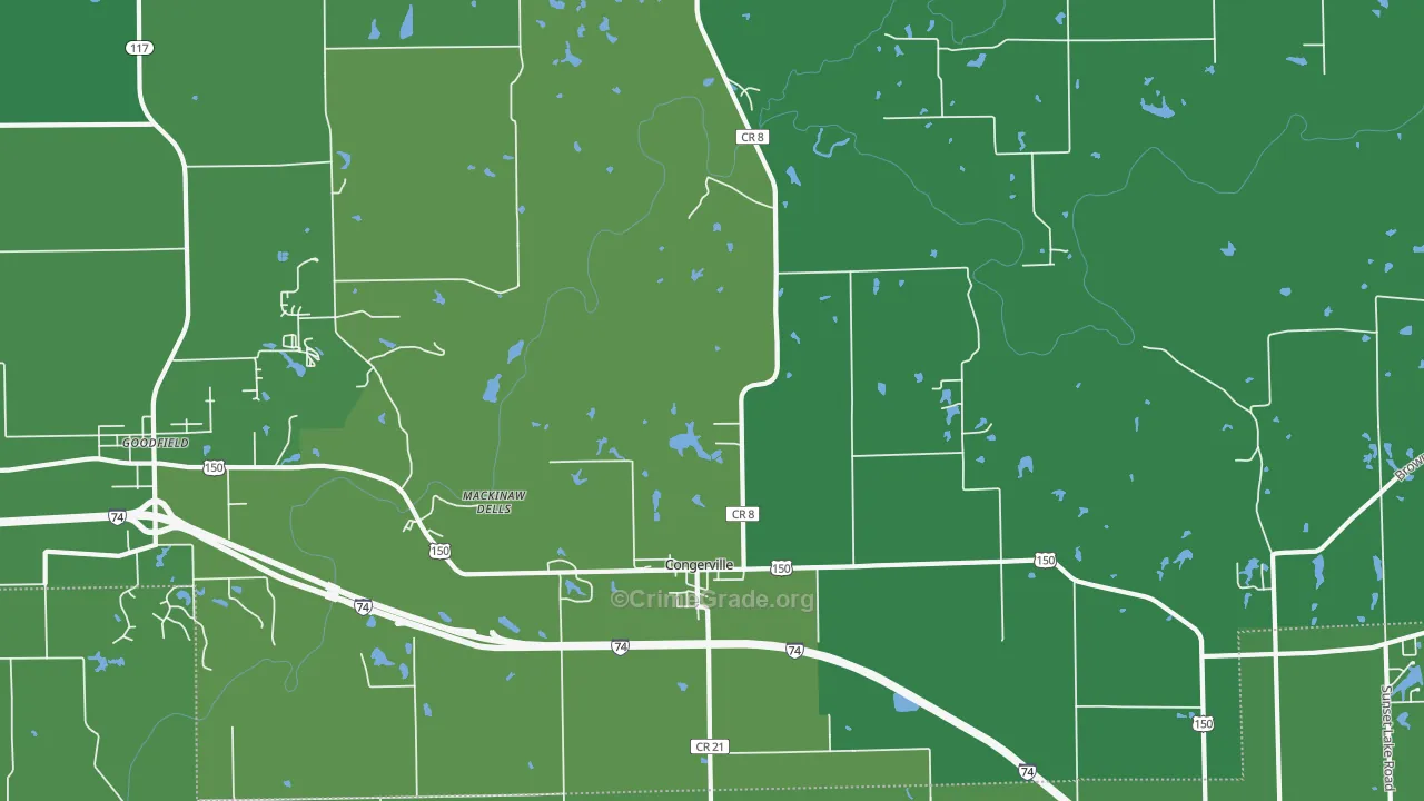 Congerville, IL Map of Vehicle Theft Rates