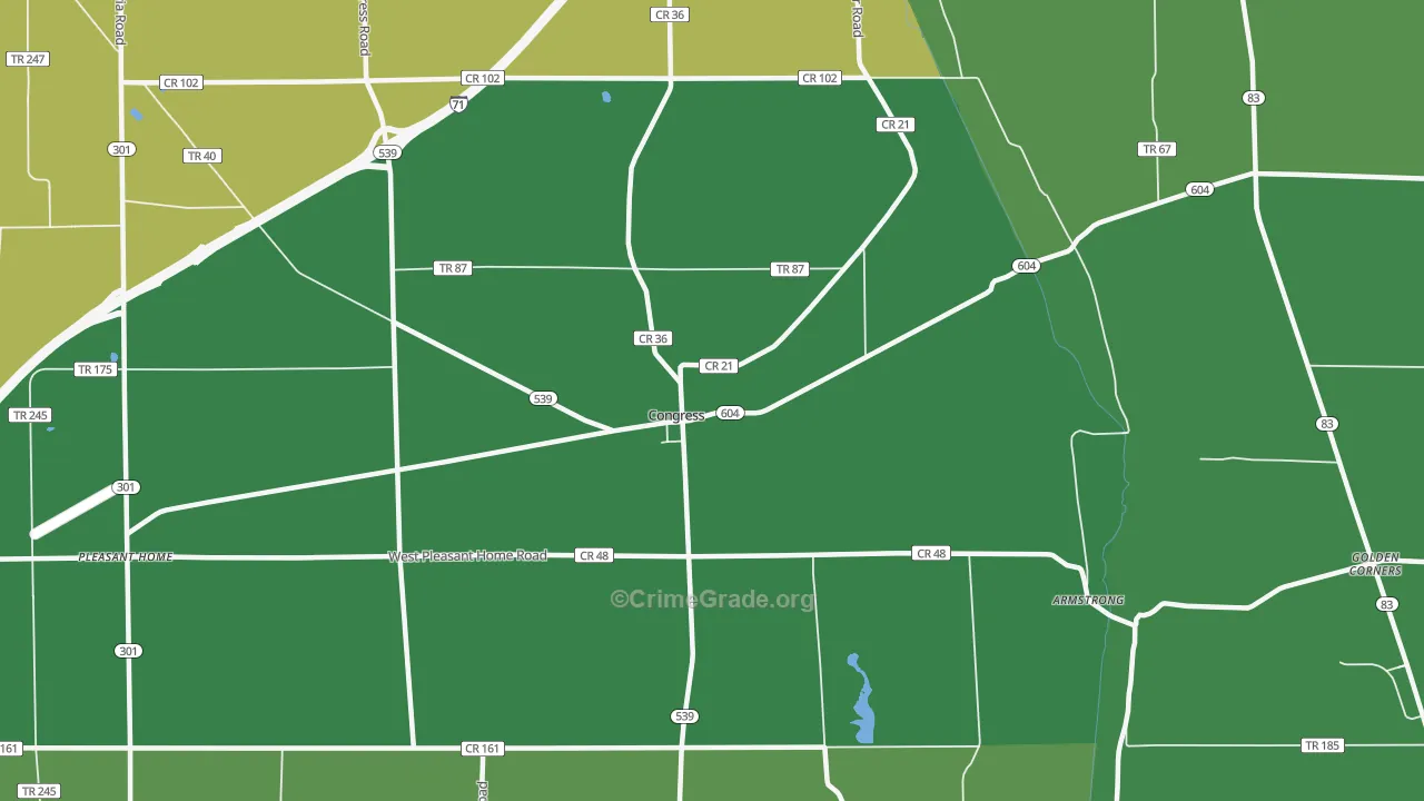 Congress, OH Map of Vehicle Theft Rates