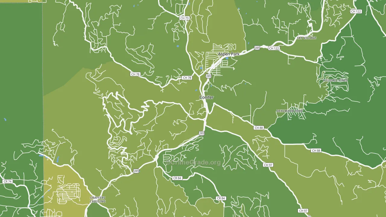 Conifer, CO Map of Vehicle Theft Rates