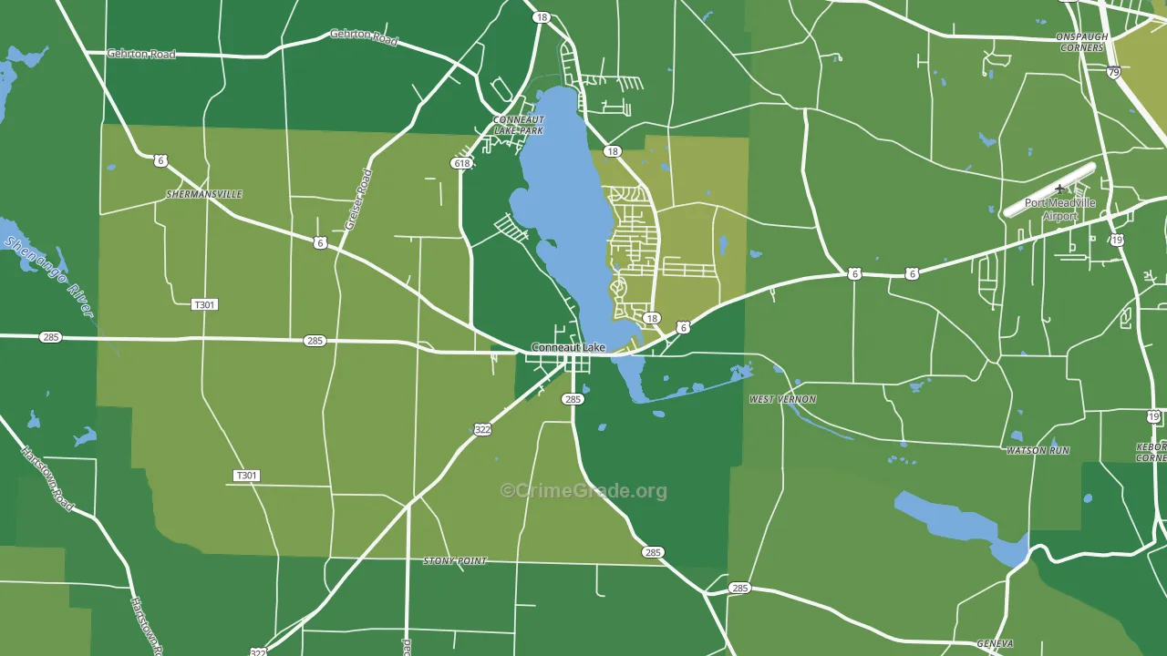 Conneaut Lake, PA Map of Vehicle Theft Rates