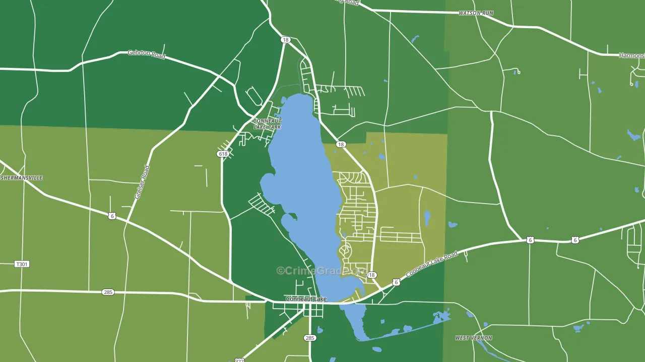 Conneaut Lakeshore, PA Map of Vehicle Theft Rates