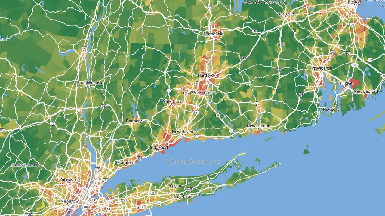 Connecticut Map of Vehicle Theft Rates