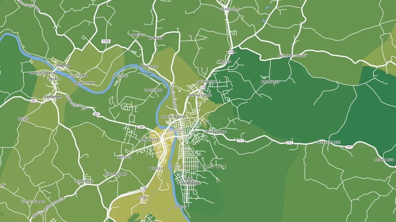 Connellsville, PA Map of Vehicle Theft Rates