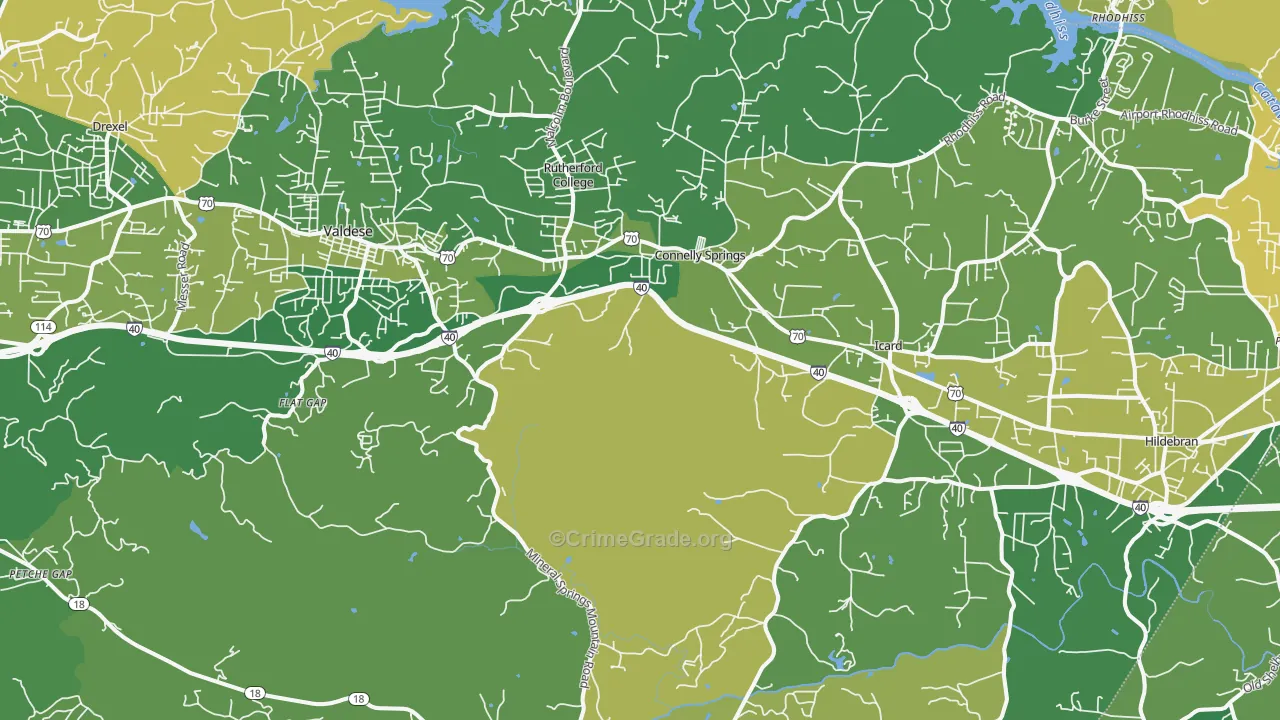Connelly Springs, NC Map of Vehicle Theft Rates