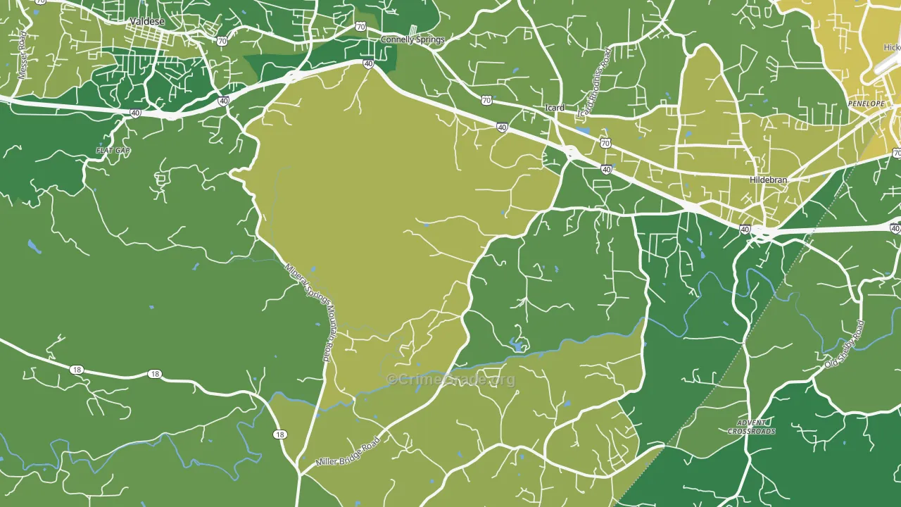 Connellys Springs, NC Map of Vehicle Theft Rates