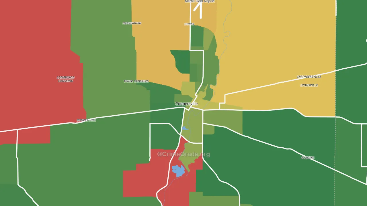 Connersville, IN Map of Vehicle Theft Rates