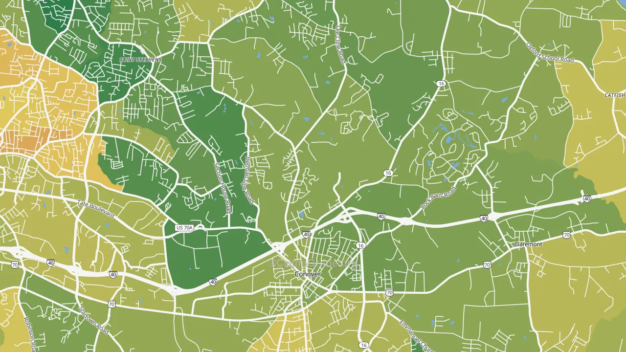 Conover, NC Map of Vehicle Theft Rates
