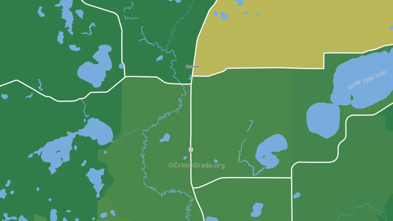 Conover, WI Map of Vehicle Theft Rates