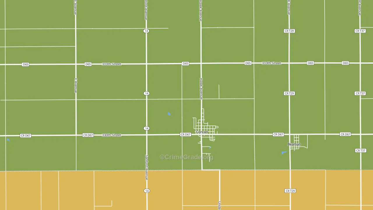 Conrad, IA Map of Vehicle Theft Rates