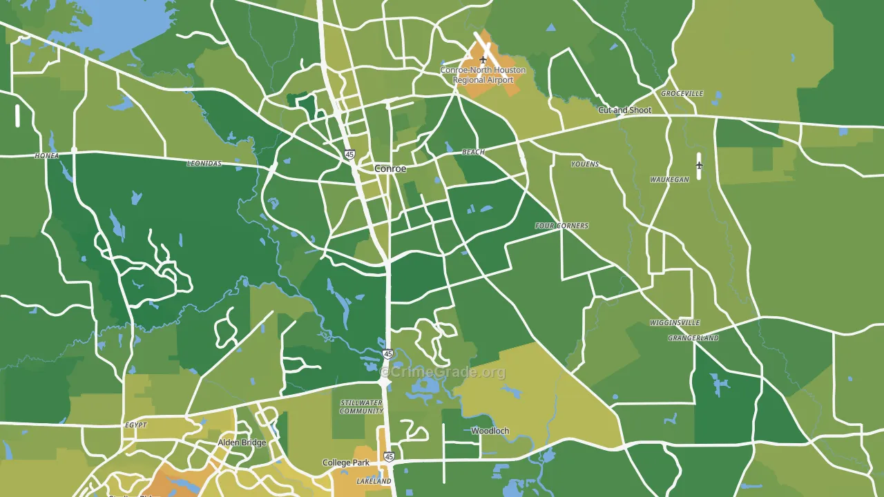 Conroe, TX Map of Vehicle Theft Rates