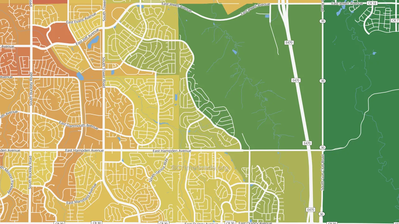 Conservatory, Aurora, CO Map of Vehicle Theft Rates