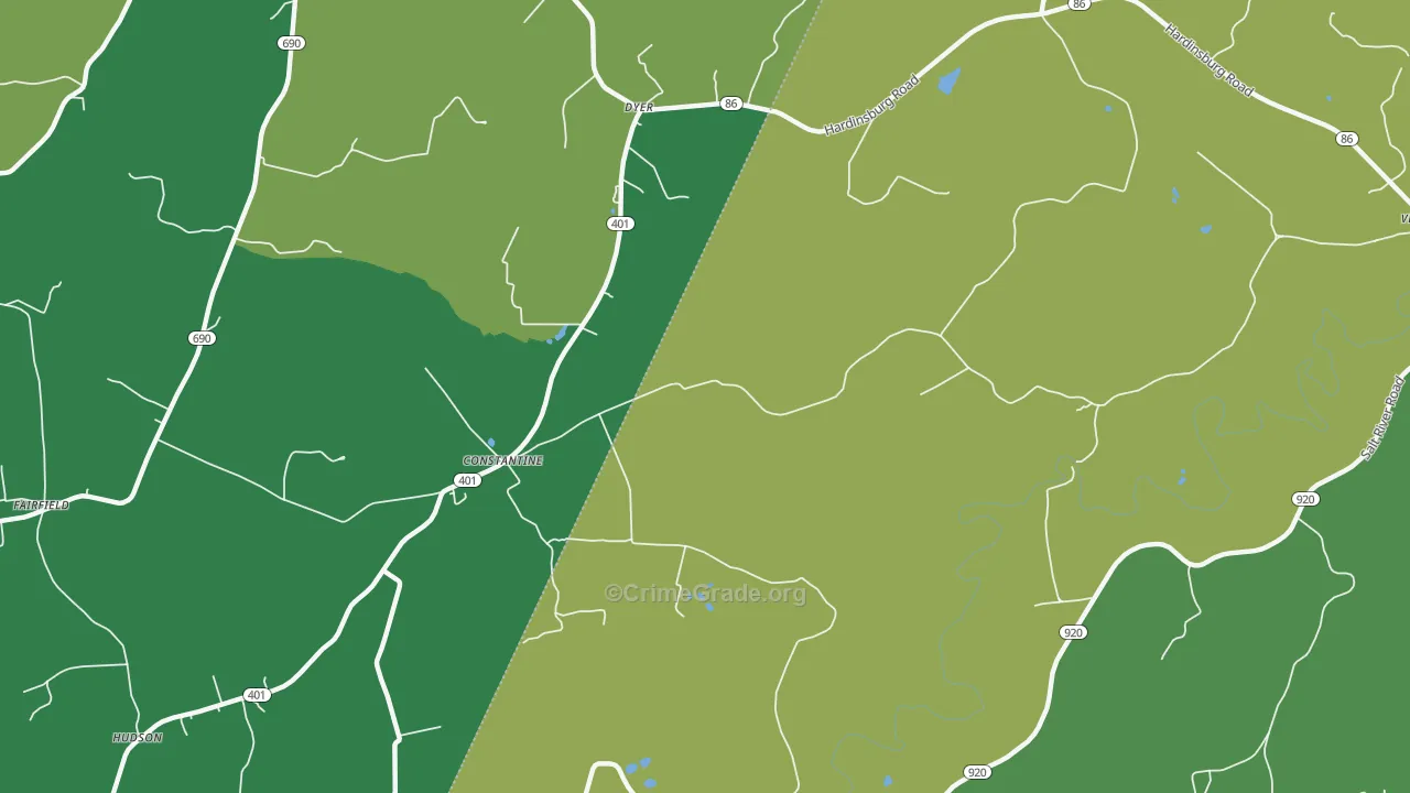 Constantine, KY Map of Vehicle Theft Rates
