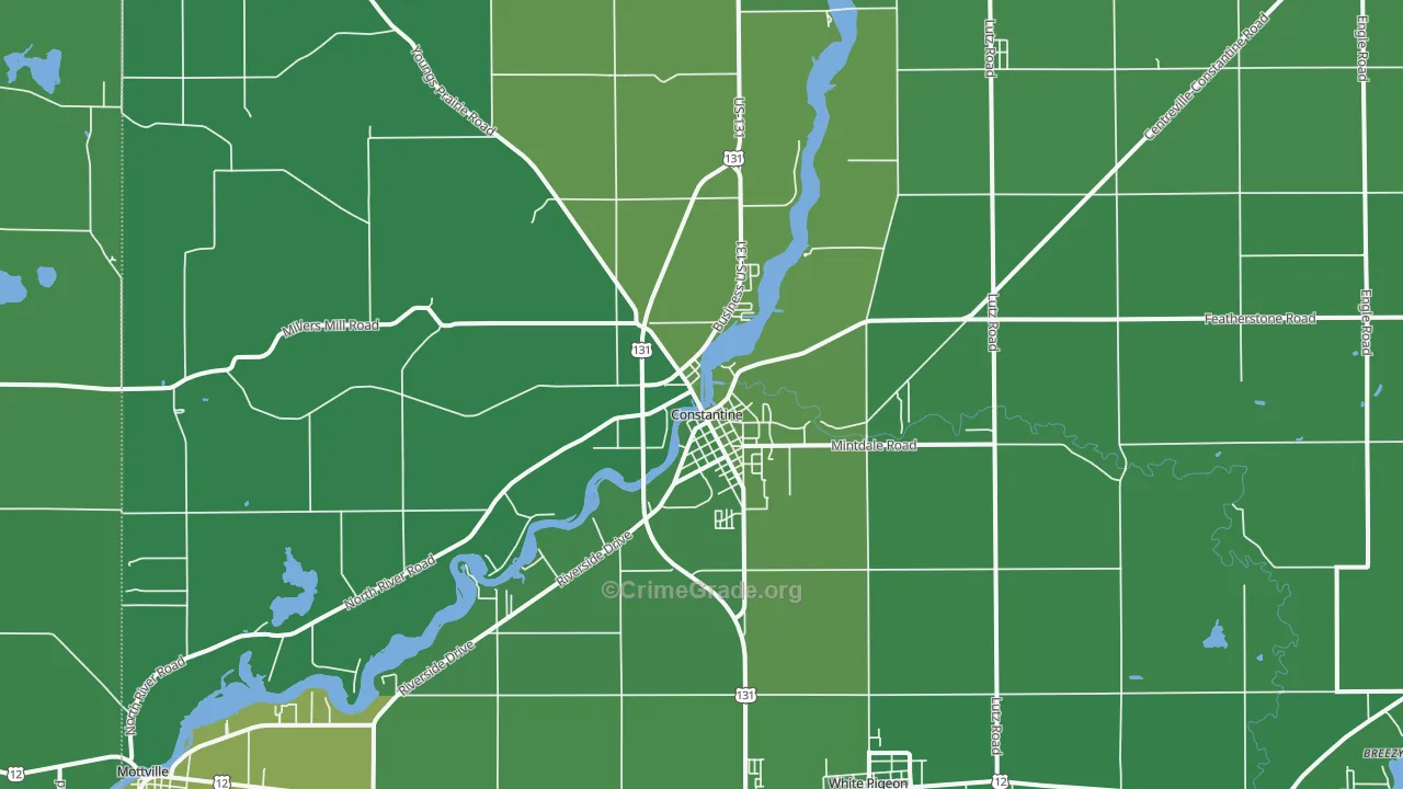 Constantine, MI Map of Vehicle Theft Rates