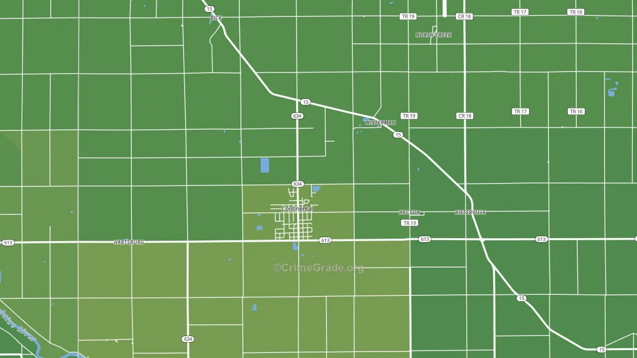 Continental, OH Map of Vehicle Theft Rates