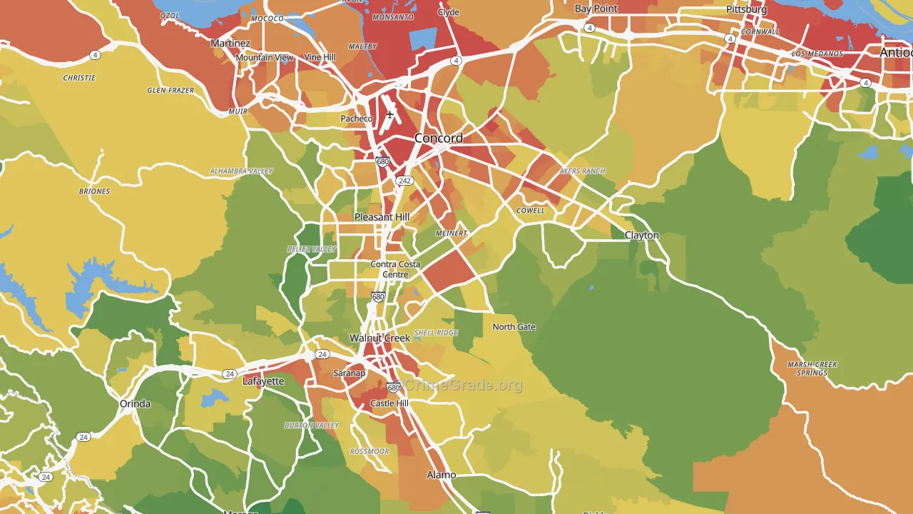 Contra Costa County, CA Map of Vehicle Theft Rates