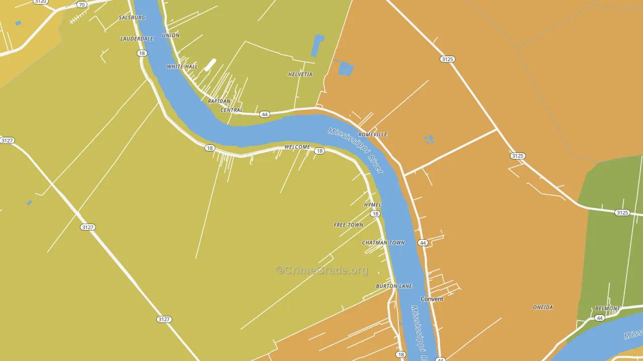 Convent, LA Map of Vehicle Theft Rates