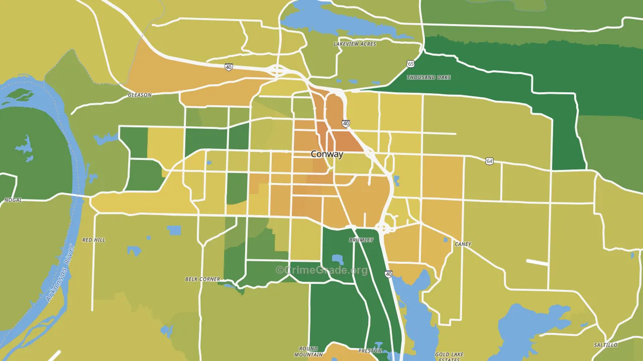 Conway, AR Map of Vehicle Theft Rates