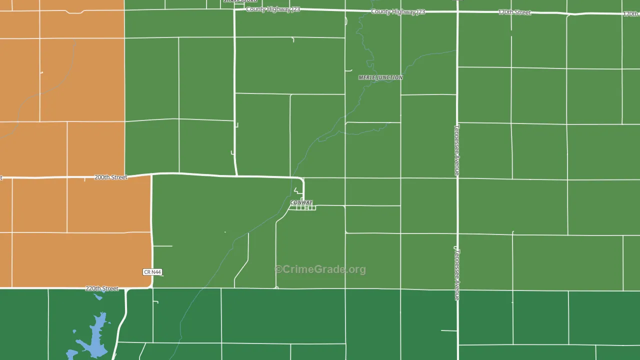 Conway, IA Map of Vehicle Theft Rates