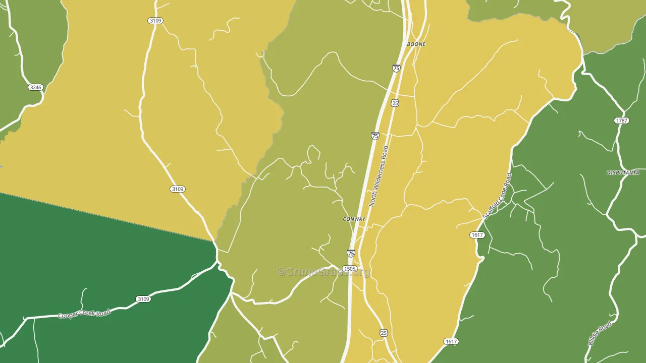 Conway, KY Map of Vehicle Theft Rates