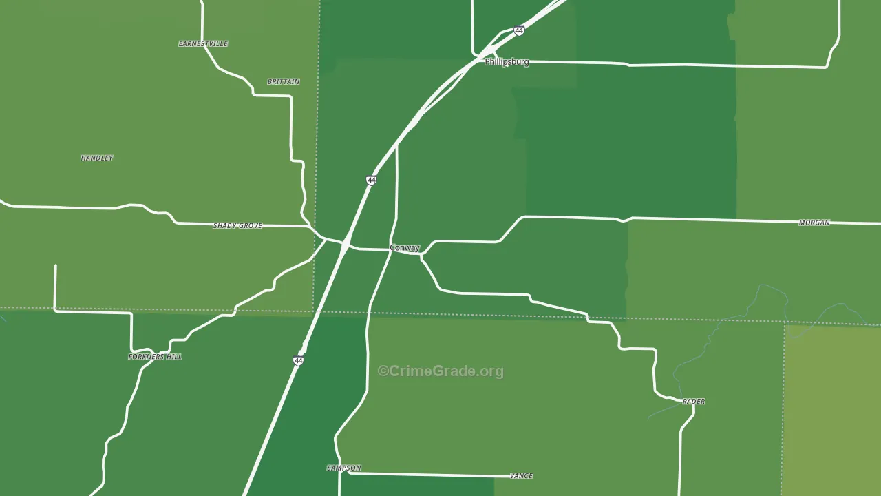 Conway, MO Map of Vehicle Theft Rates