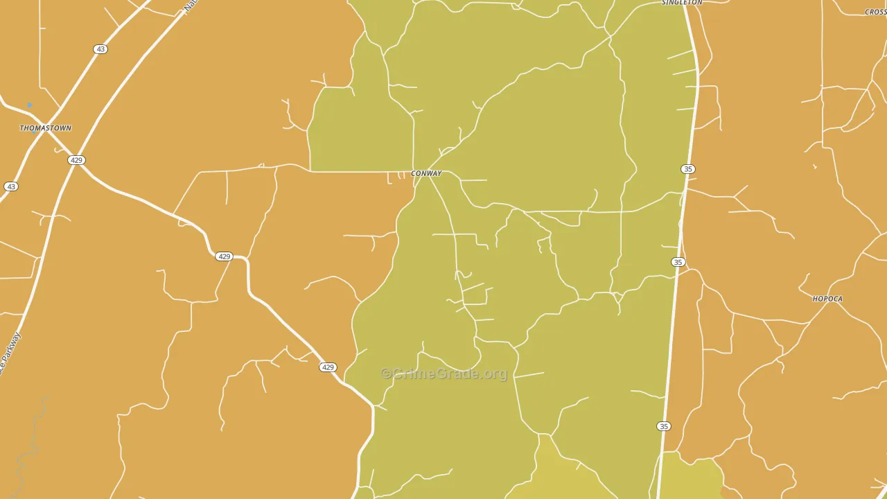Conway, MS Map of Vehicle Theft Rates