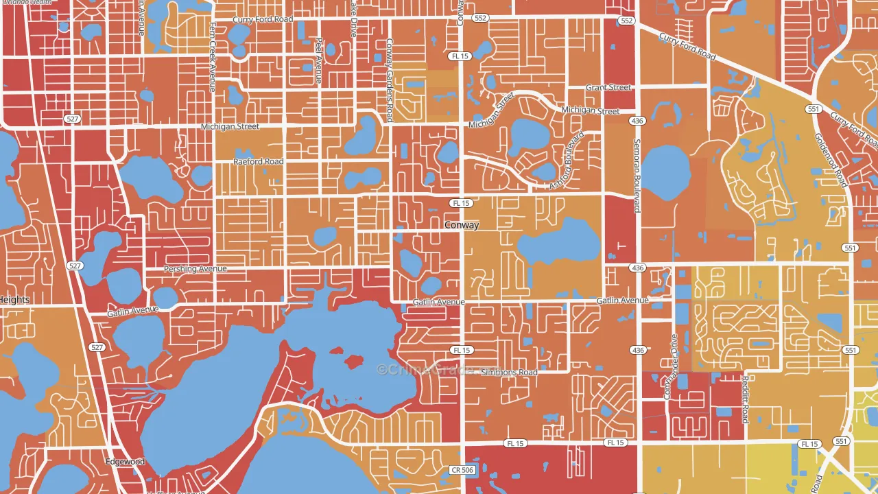 Conway, Orlando, FL Map of Vehicle Theft Rates