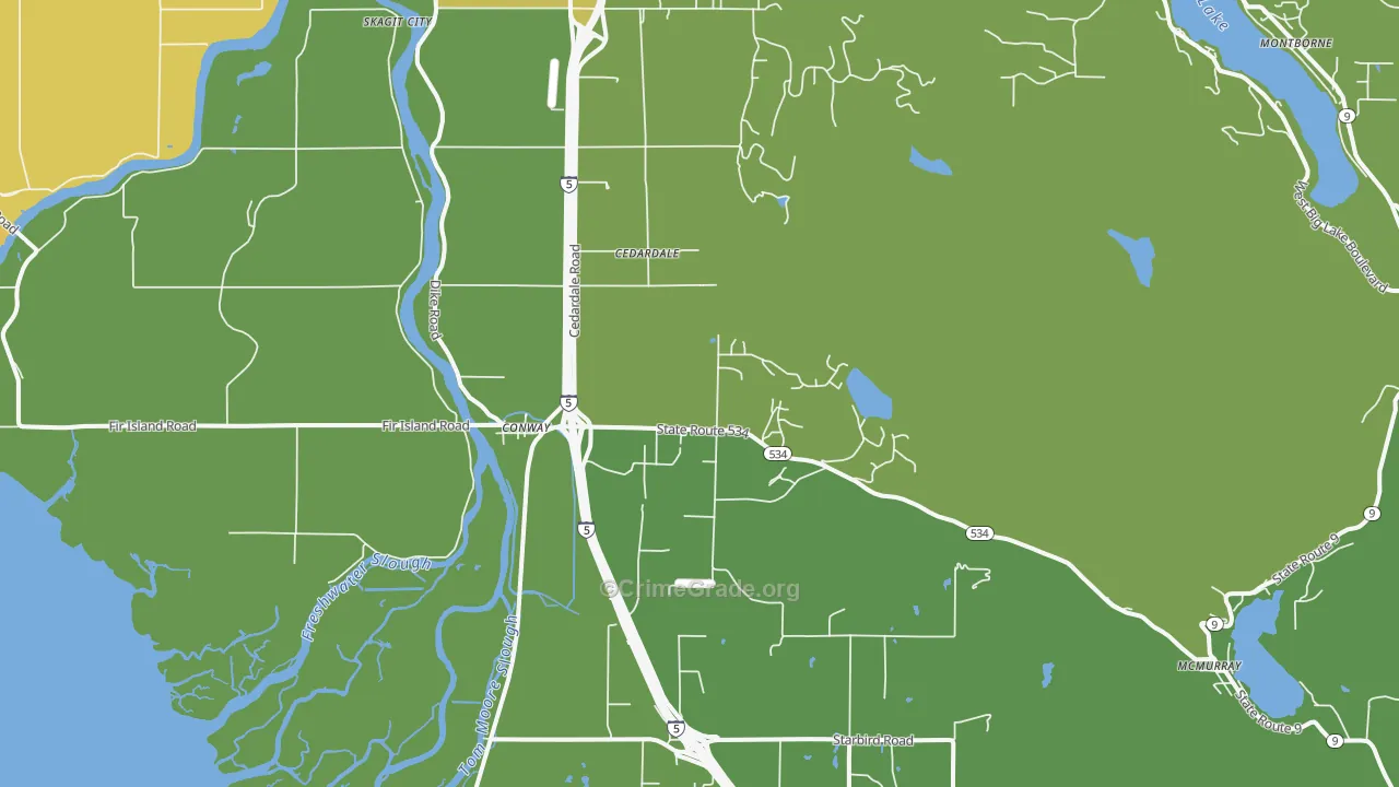 Conway, WA Map of Vehicle Theft Rates