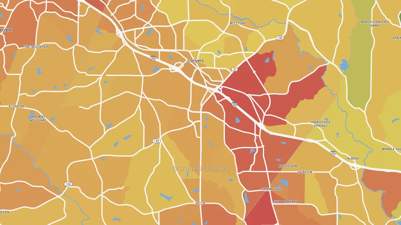Conyers, GA Map of Vehicle Theft Rates