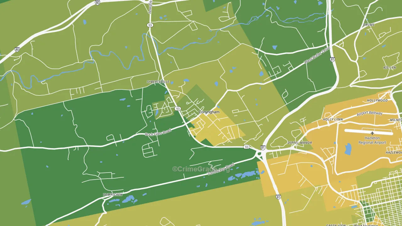 Conyngham, PA Map of Vehicle Theft Rates