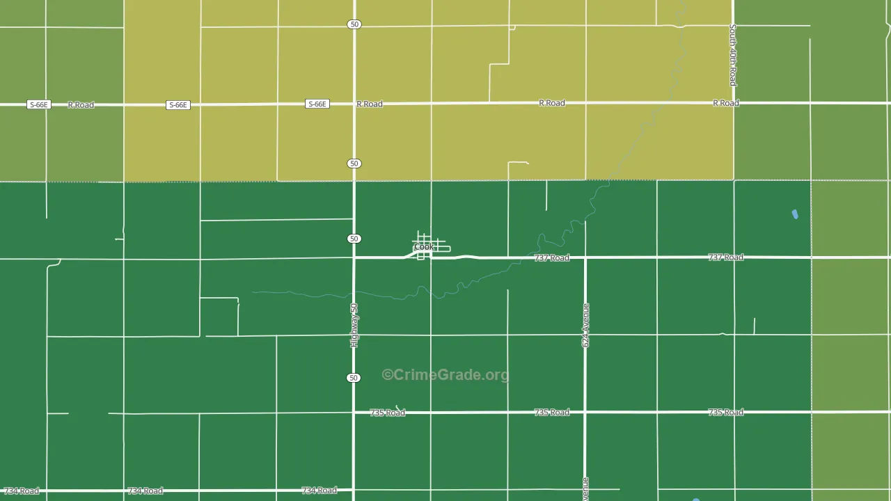 Cook, NE Map of Vehicle Theft Rates
