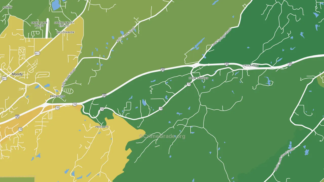 Cook Springs, AL Map of Vehicle Theft Rates