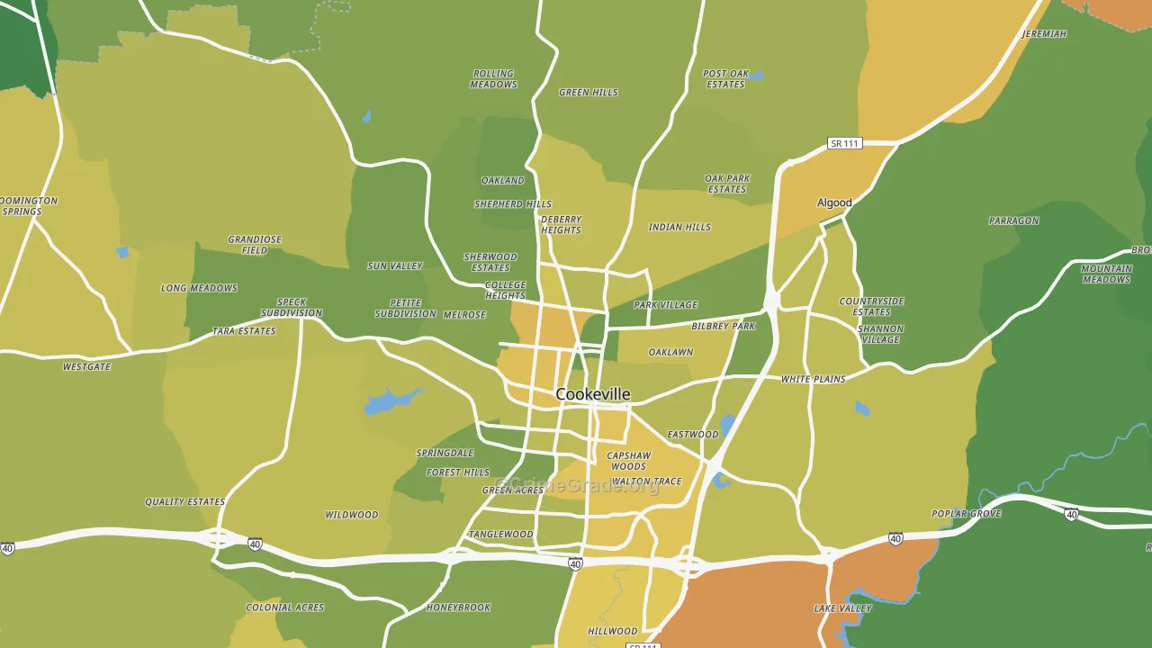 Cookeville, TN Map of Vehicle Theft Rates
