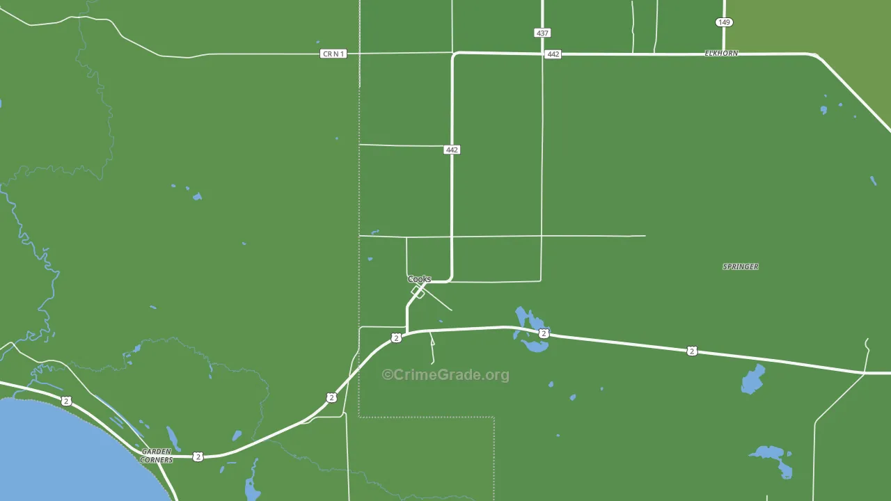 Cooks, MI Map of Vehicle Theft Rates