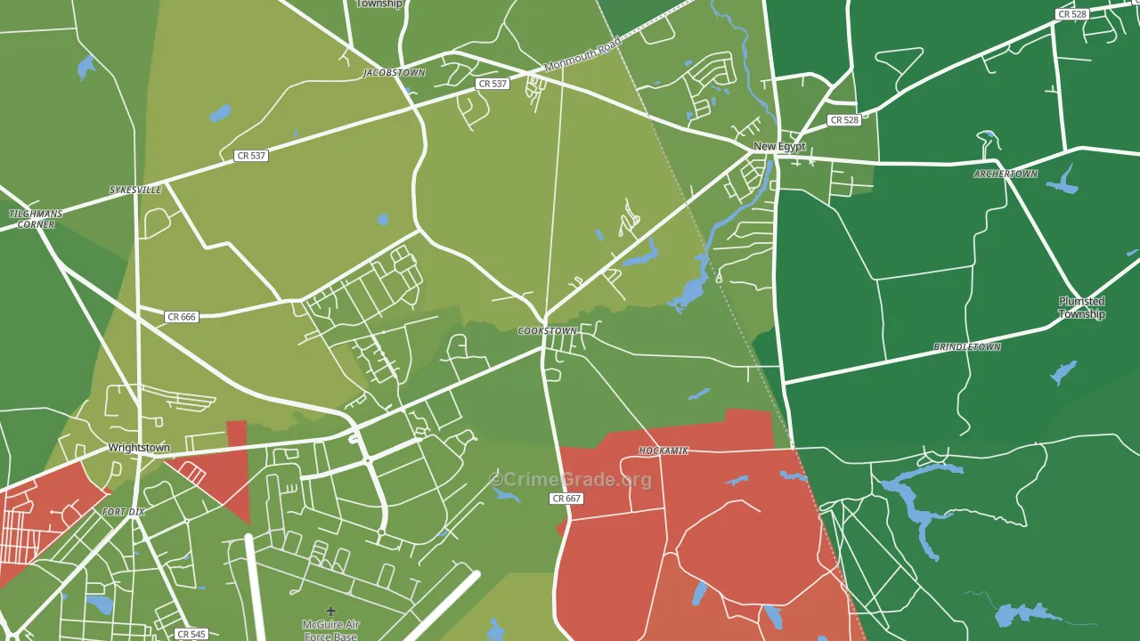 Cookstown, NJ Map of Vehicle Theft Rates