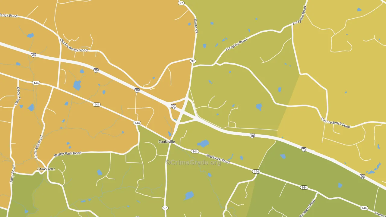 Cooksville, MD Map of Vehicle Theft Rates