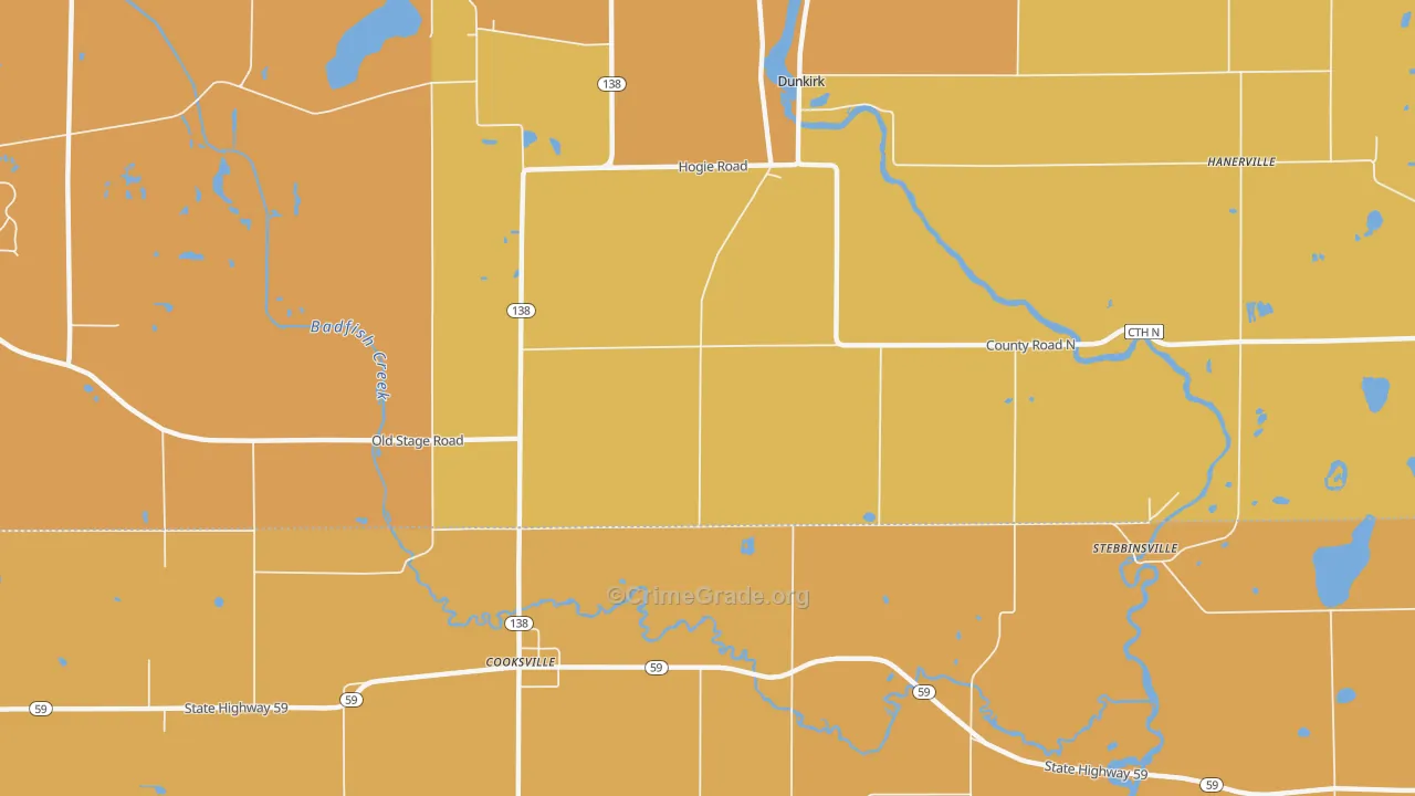 Cooksville, WI Map of Vehicle Theft Rates