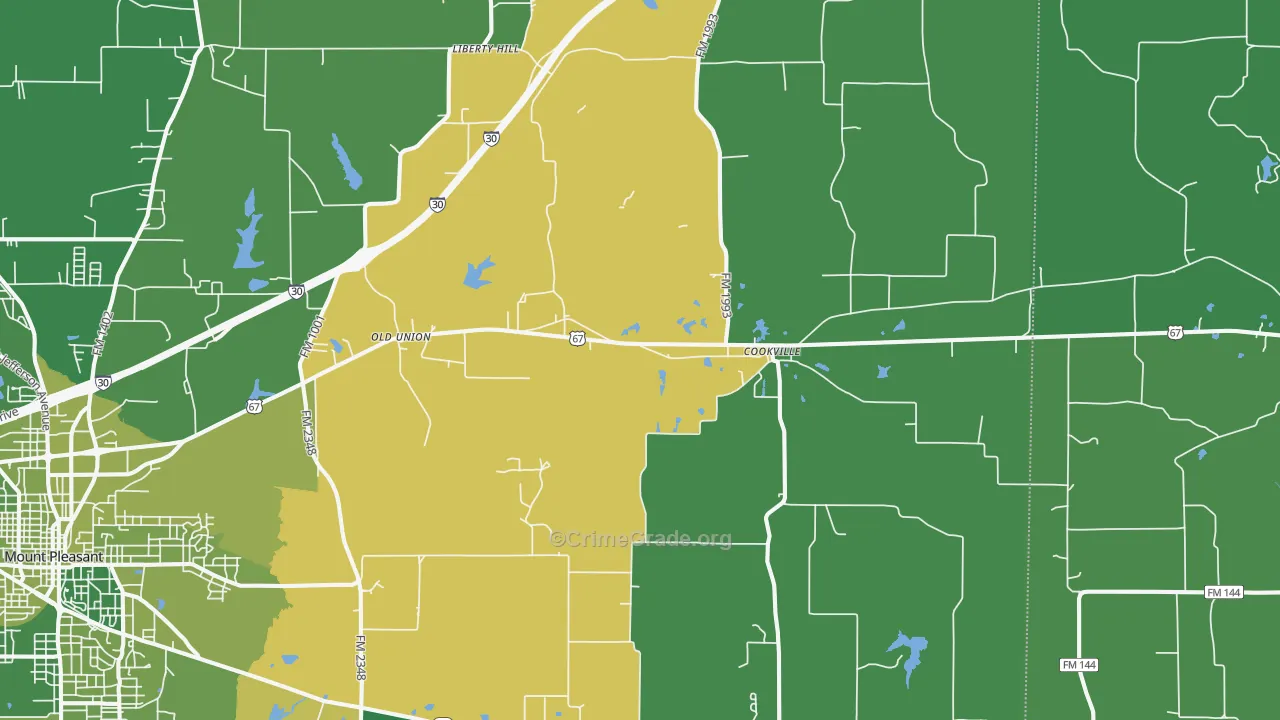 Cookville, TX Map of Vehicle Theft Rates