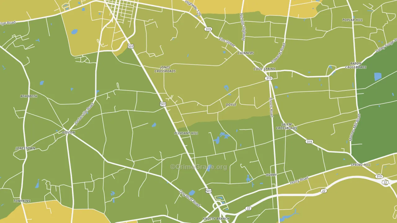 Cool Spring, SC Map of Vehicle Theft Rates