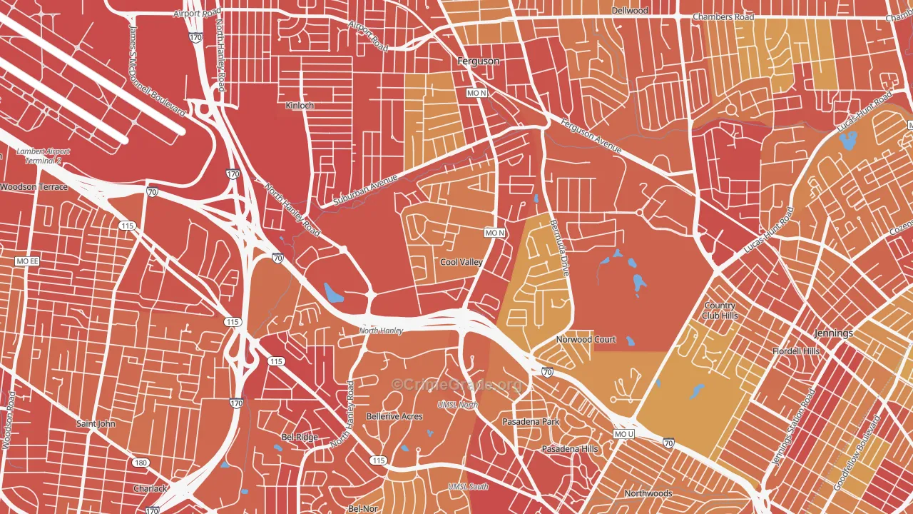 Cool Valley, MO Map of Vehicle Theft Rates