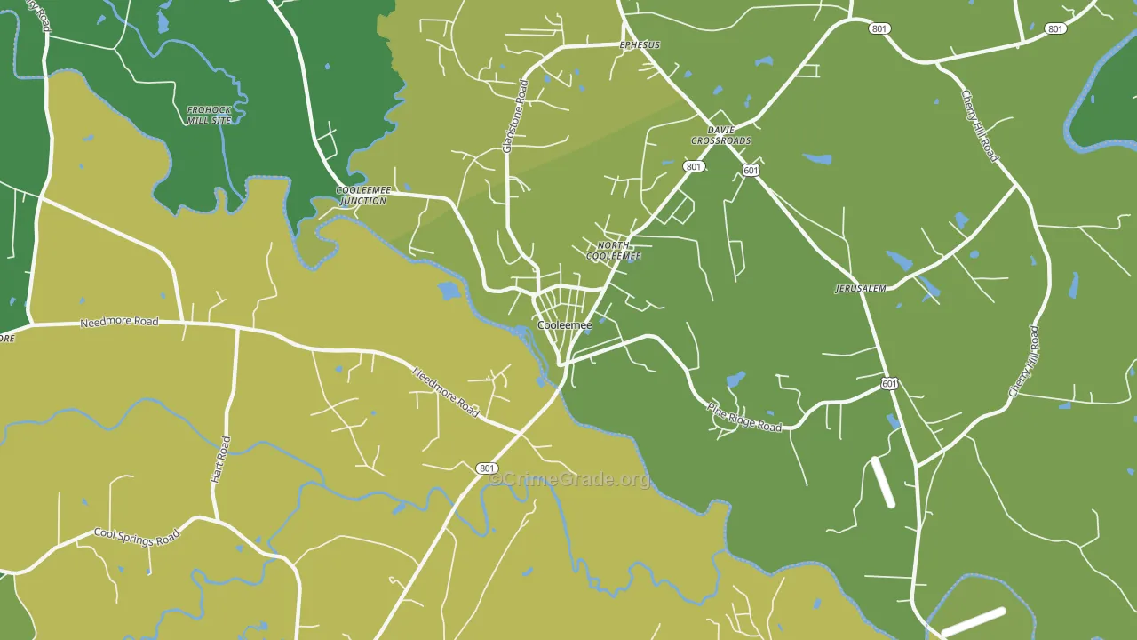 Cooleemee, NC Map of Vehicle Theft Rates