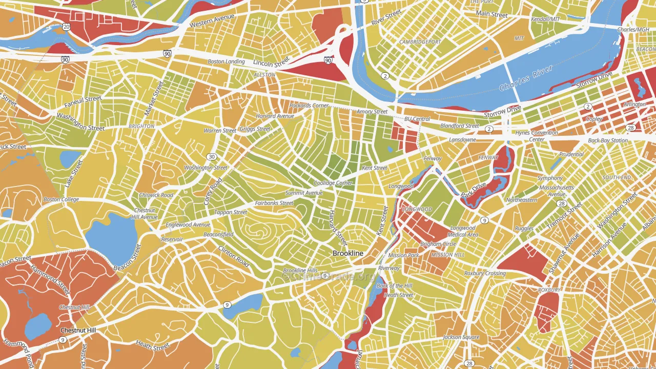 Coolidge Corner, Brookline, MA Map of Vehicle Theft Rates