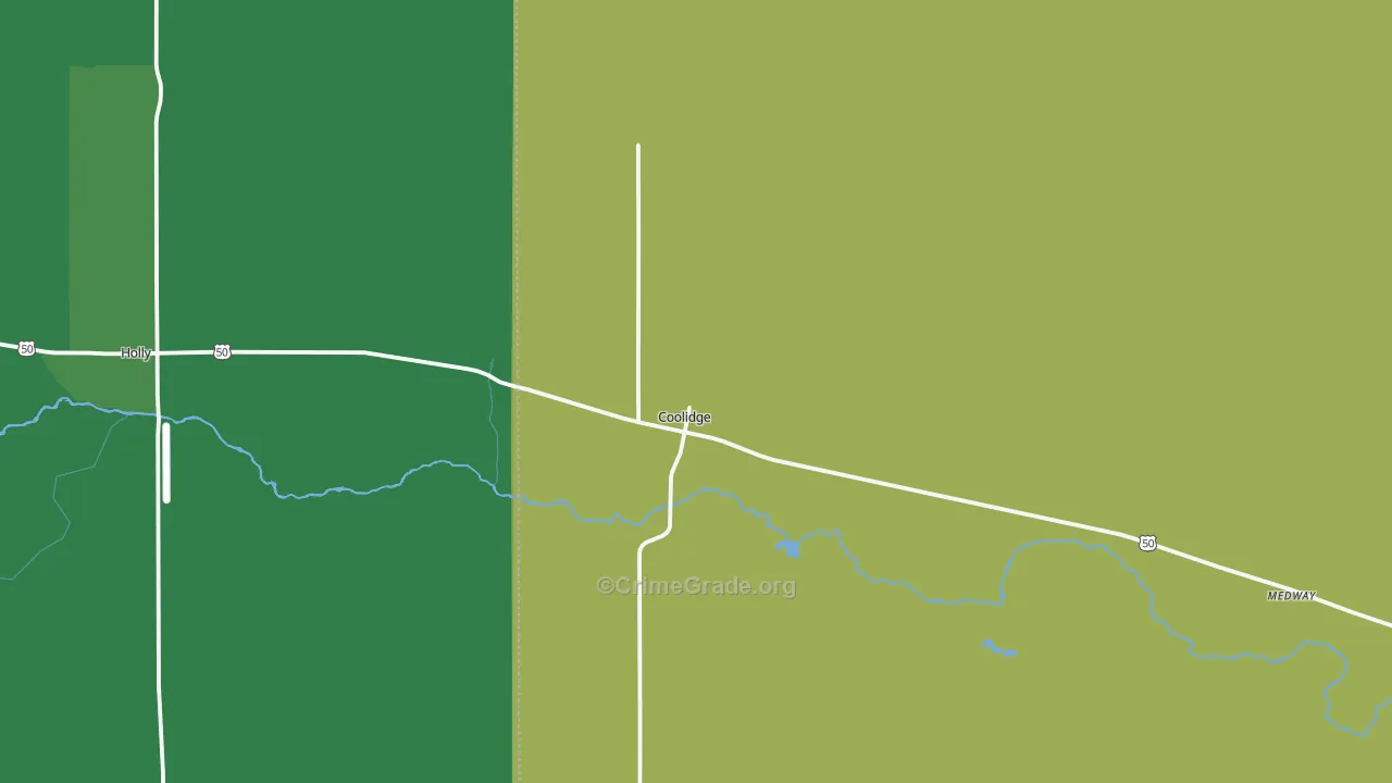 Coolidge, KS Map of Vehicle Theft Rates