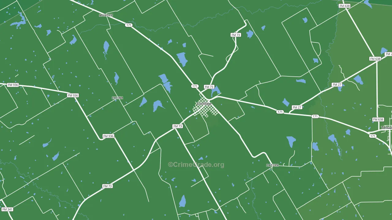 Coolidge, TX Map of Vehicle Theft Rates