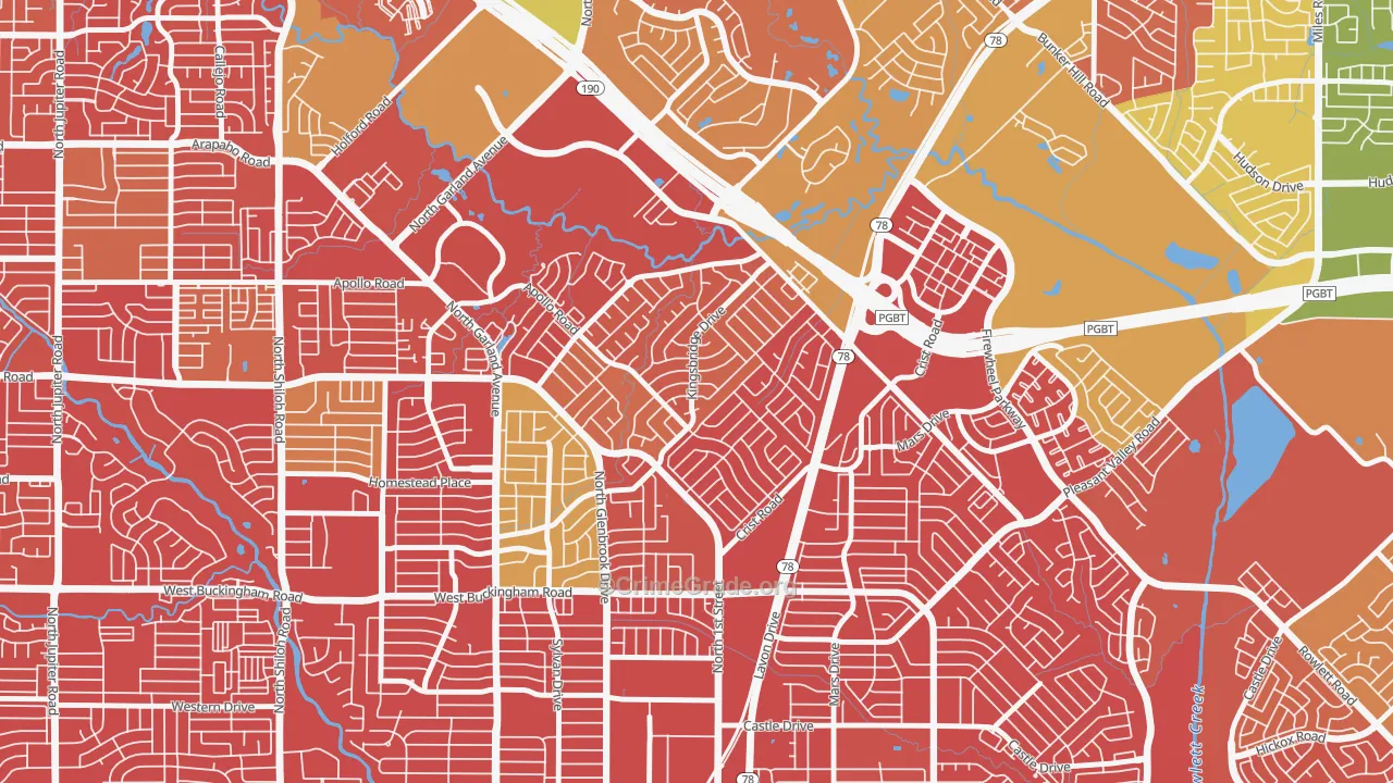 Coomer Creek, Garland, TX Map of Vehicle Theft Rates
