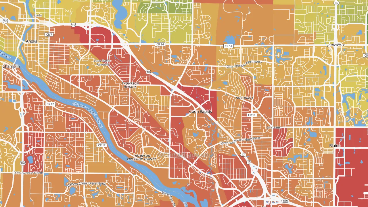 Coon Rapids, MN Map of Vehicle Theft Rates