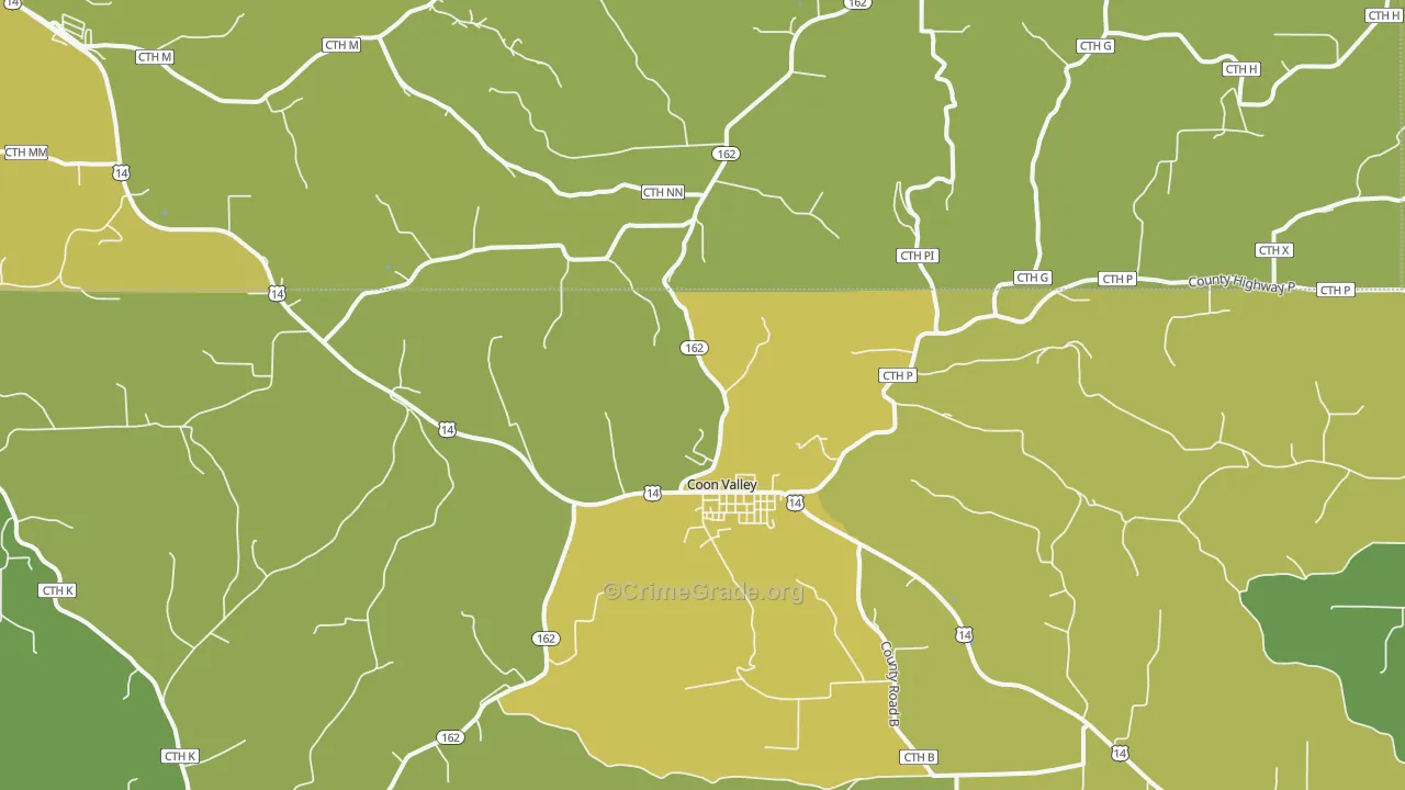 Coon Valley, WI Map of Vehicle Theft Rates