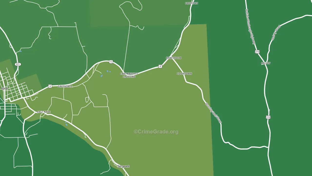Coontown, PA Map of Vehicle Theft Rates