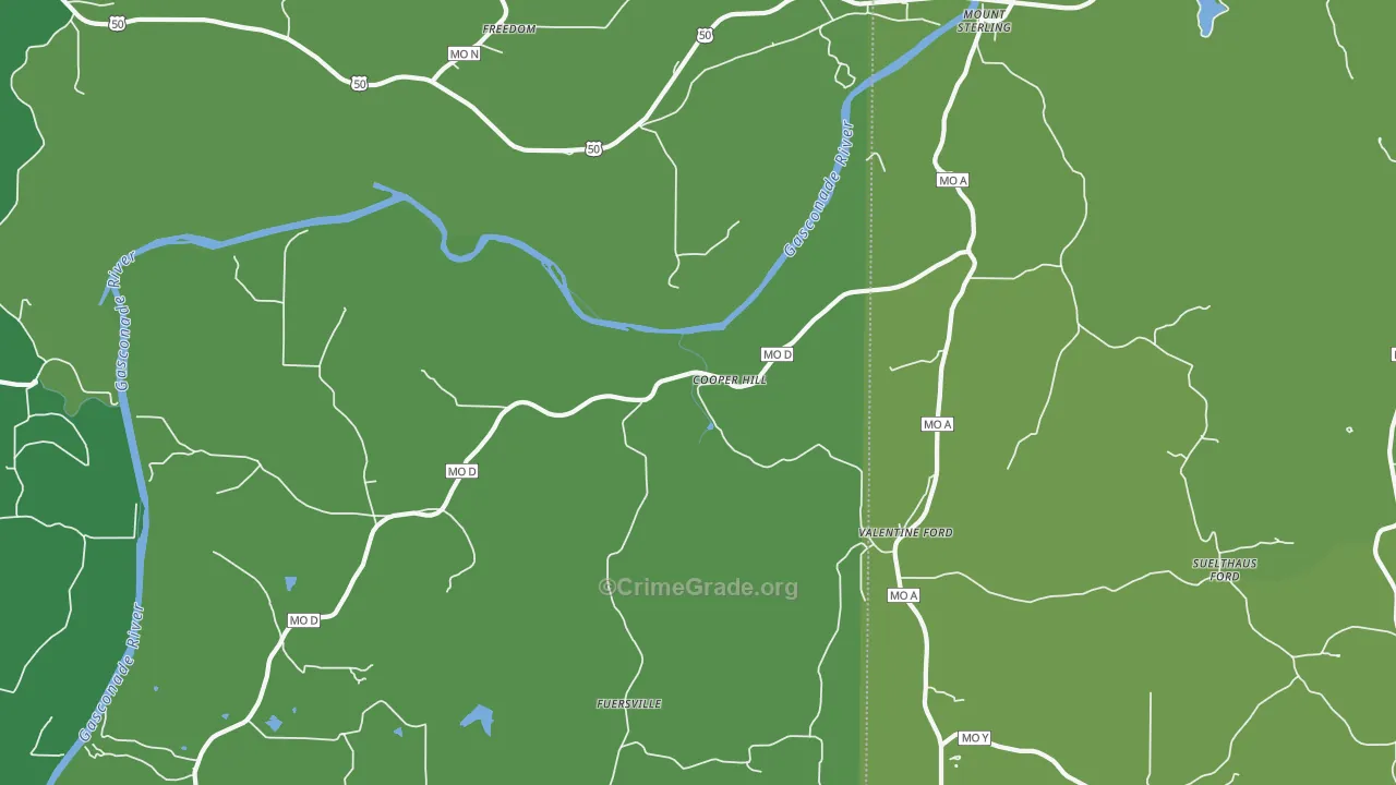 Cooper Hill, MO Map of Vehicle Theft Rates